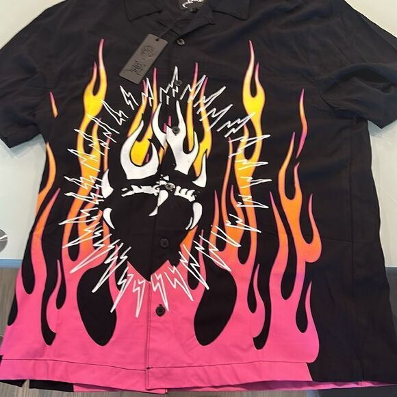 Ed Hardy tattoo  shirt NWT medium black pink/white/yellow printed - Picture 3 of 12